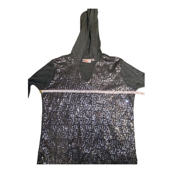 Quacker Factory Sequin Embellished Front Pullover Hoodie V Neck Long Sleeve Sz S - Picture 3 of 7